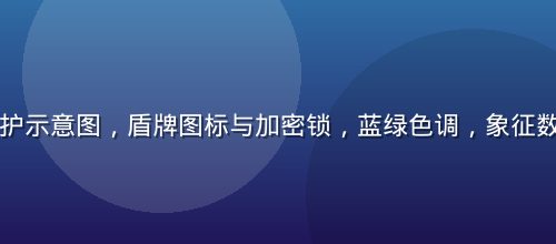 网络安全防护示意图，盾牌图标与加密锁，蓝绿色调，象征数字隐私保护